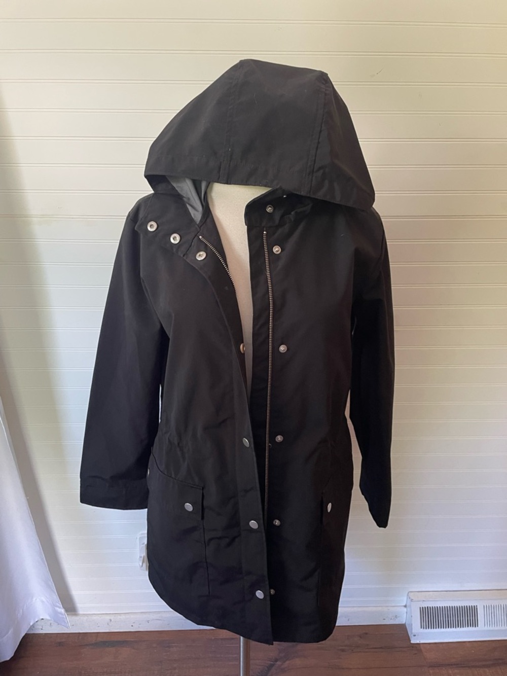 J.Crew Utility Rain Field Jacket Black Hooded Full-Zip Snap Coat NEW XSmall $165 - Picture 3 of 8